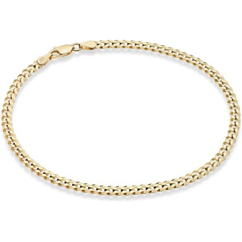 Miabella 925 Sterling Silver Cuban Link Anklet Italian Diamond Cut Chain
